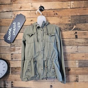 Ashley by 26 International Women's Utility Green Cargo Full Zip Canvas Jacket L